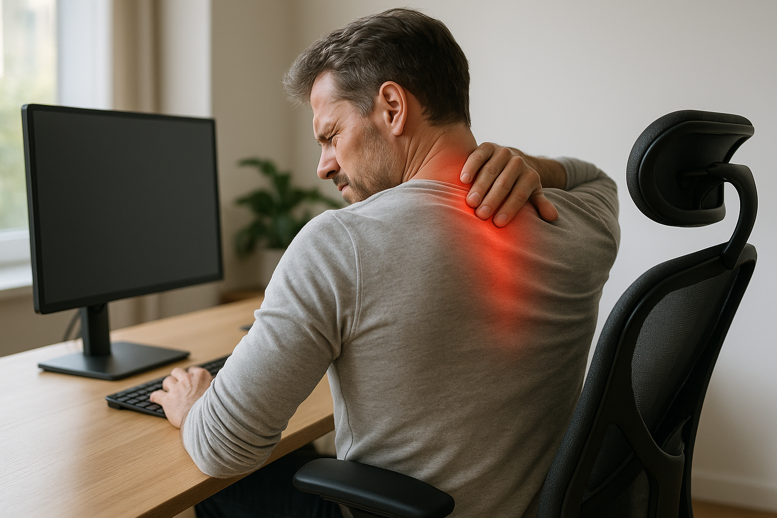 Verlicht rugpijn tussen de schouderbladen met eenvoudige ergonomische oplossingen